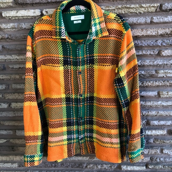 Orange Boho Plaid Shirt Jacket Medium 